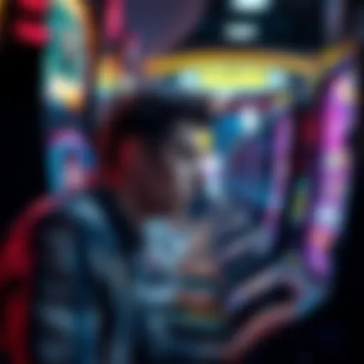 A person looking worried while playing a slot machine in a casino