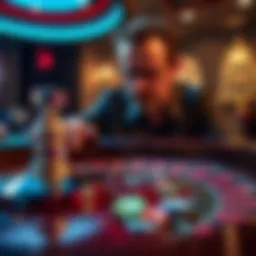 A person looks frustrated at a roulette table with lost chips scattered around
