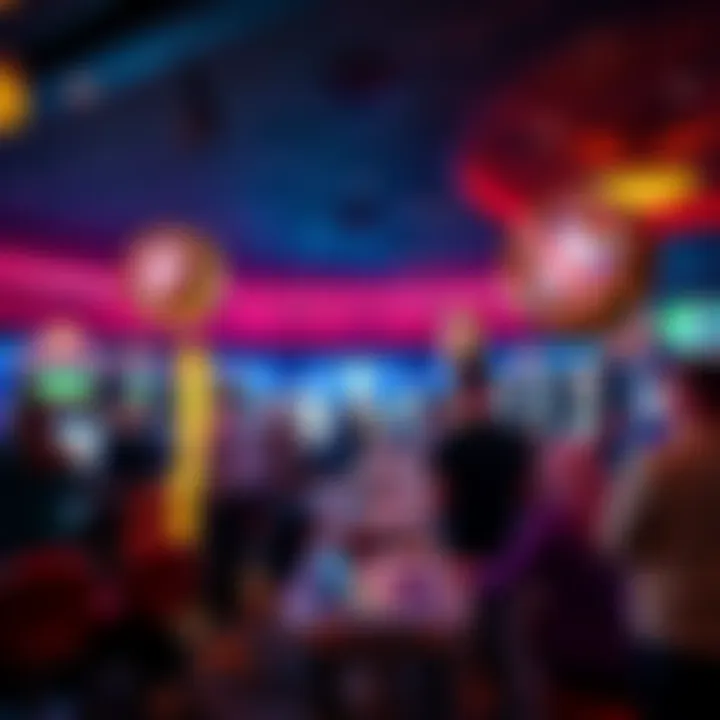 A busy casino scene showing people engaged in various games, highlighting the fun and excitement of gambling, contrasted with the notion of potential problems.