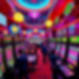 A vibrant casino floor filled with people playing slot machines and tables, showcasing the excitement of the gambling experience