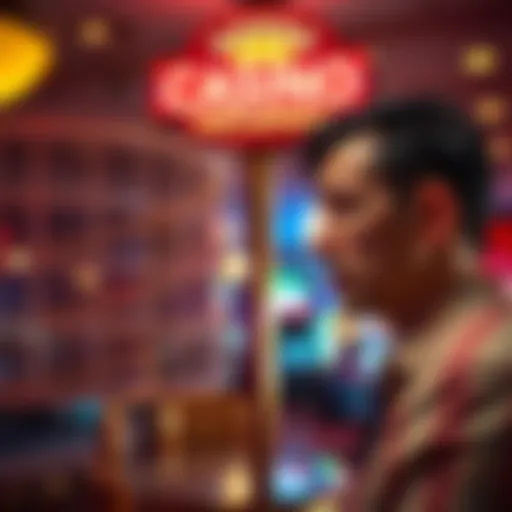 A concerned player looking at a casino sign, expressing frustration about not being able to self-exclude from the casino after losing their ID.