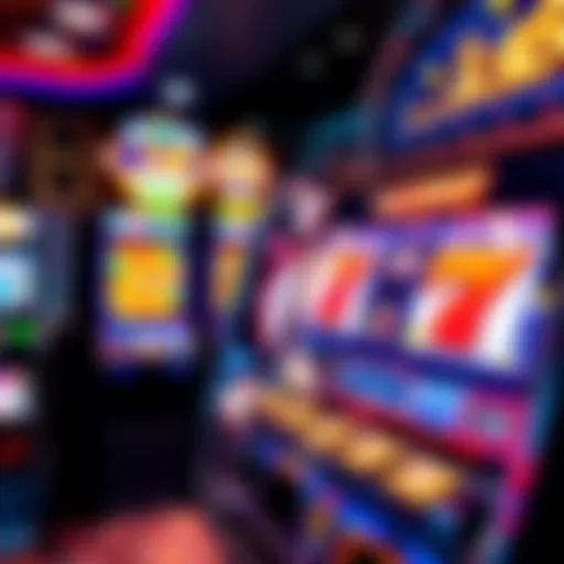 Casino Slot Machine A close-up of a colorful slot machine with spinning reels showing various symbols and a bright 'Jackpot' sign, reflecting excitement in a casino setting.