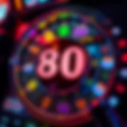 A close-up of a casino slot machine displaying an 80 dollar spin button, with colorful lights and symbols on the screen.