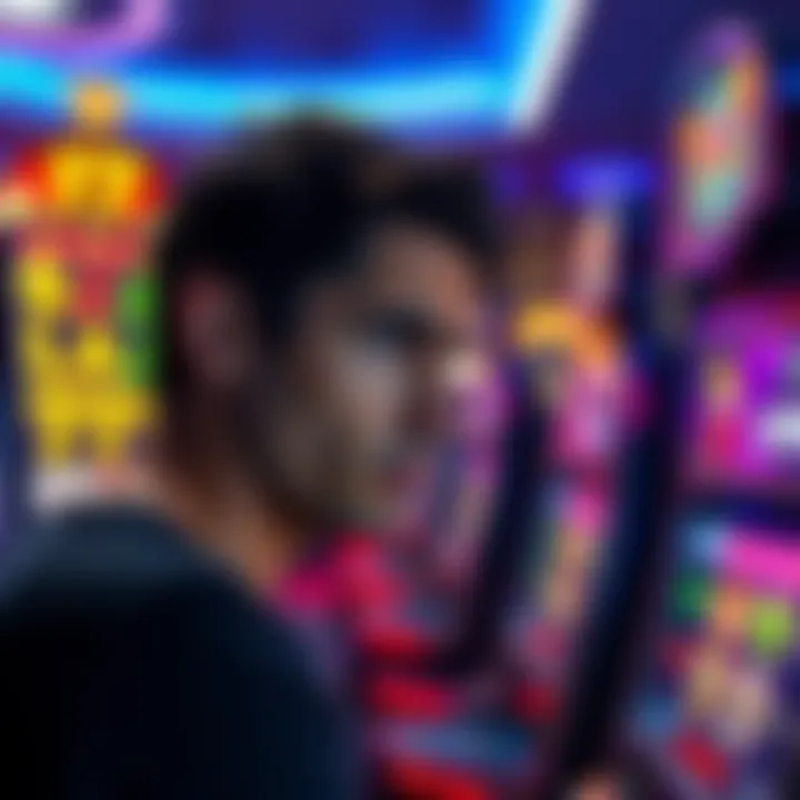 Casino Slot Machine A person looking frustrated in front of a casino slot machine after a loss, despite winning earlier. The atmosphere is tense as they contemplate their next move.