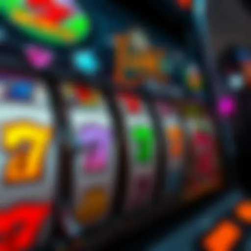 A close-up of a casino slot machine displaying low odds, with colorful symbols on the reels, illustrating gambling options