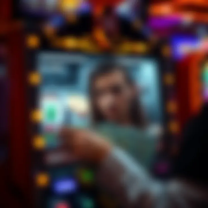 A casino slot machine showing a player looking concerned about their gambling losses without proper records