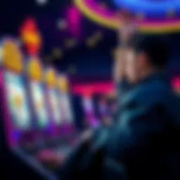 A player celebrating their jackpot wins at a casino slot machine, with bright lights and coins scattered around.