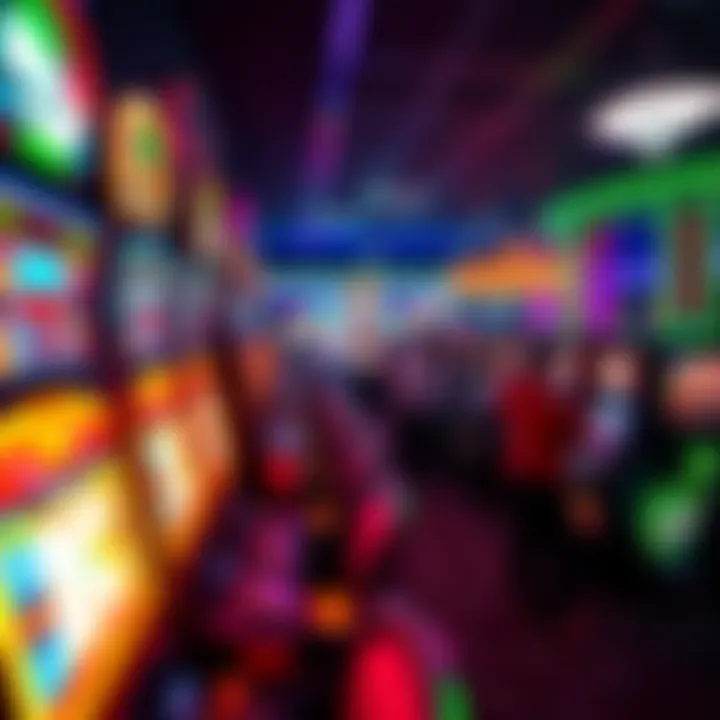 A vibrant casino interior filled with glowing slot machines and excited players trying their luck.