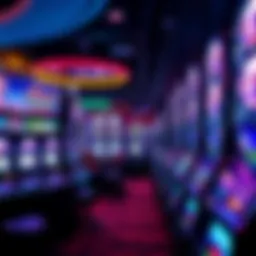 A vibrant display of slot machines lit up at a casino