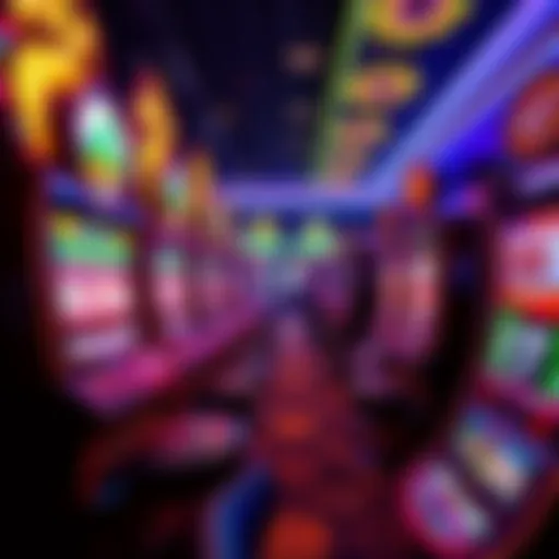 A colorful casino scene featuring slot machines, with a focus on excitement and fun in gaming, showcasing players enjoying a low-cost challenge.
