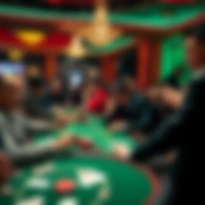 A group of people at a casino table engaged in gameplay, showcasing various personal beliefs and superstitions, like lucky charms and strategic seating