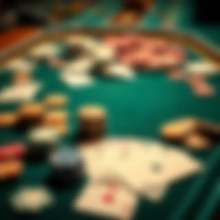 A casino table with playing cards and poker chips scattered, symbolizing a player's winning and losing streaks.
