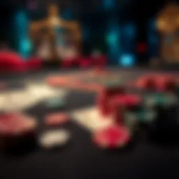 A close-up view of a casino table displaying playing cards and poker chips, symbolizing gambling strategies