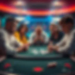 A casino table showing players looking uneasy while one holds cards closely, hinting at cheating concerns