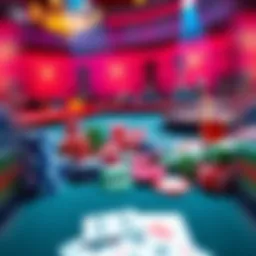 A casino table filled with various colored chips and cards, highlighting the excitement of gaming.
