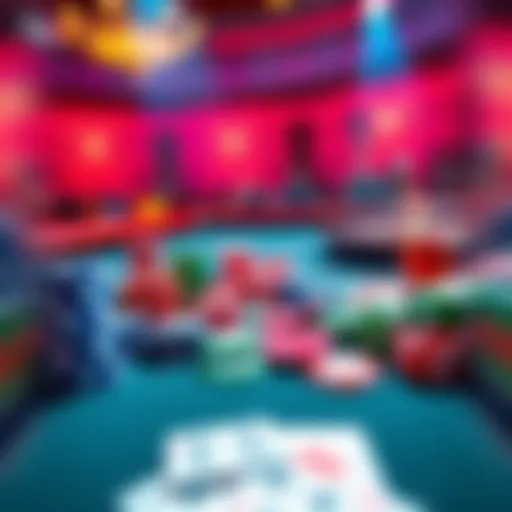 A casino table filled with various colored chips and cards, highlighting the excitement of gaming.