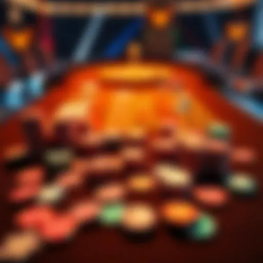 A casino table filled with colorful chips and playing cards, showing a mix of excitement and strategy in the air.