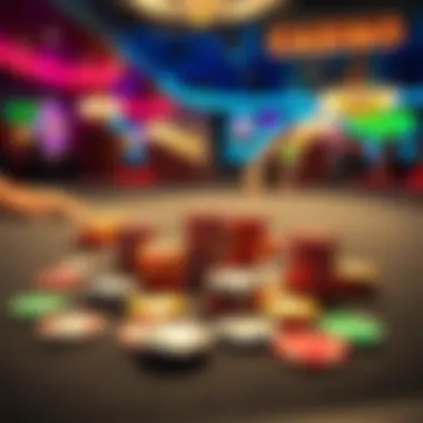 A casino table featuring colorful chips, highlighting a player preparing to change tables and chip in a game.