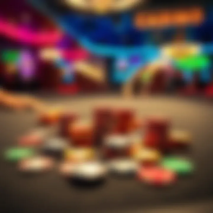 A casino table featuring colorful chips, highlighting a player preparing to change tables and chip in a game.