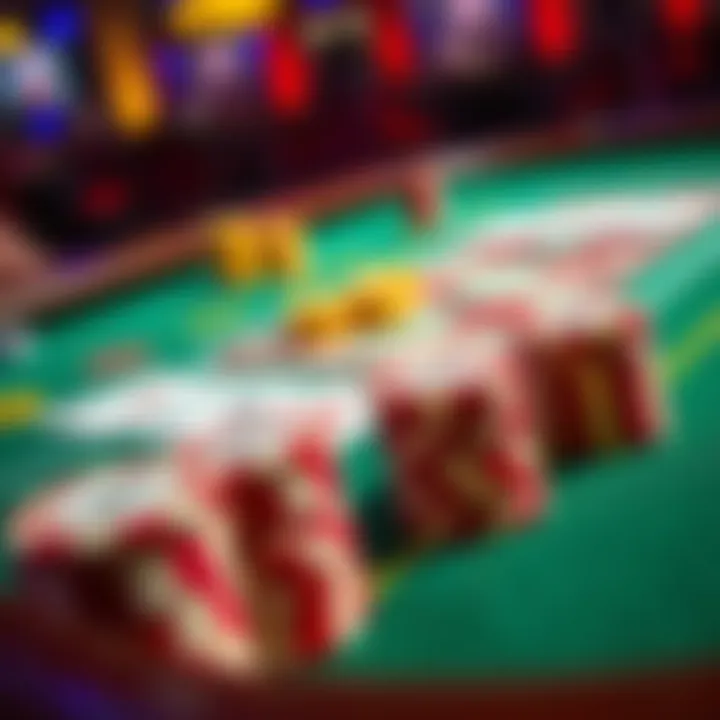 A close-up of a casino table showing colorful $100 chips stacked, with cards in play, representing a gambling strategy