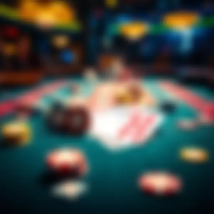 A casino table covered with colorful chips and a deck of cards, symbolizing gambling and chance