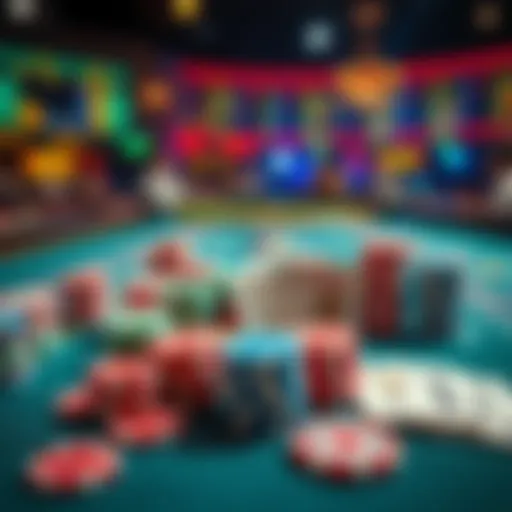 A casino table set with colorful chips and playing cards, symbolizing gambling success.