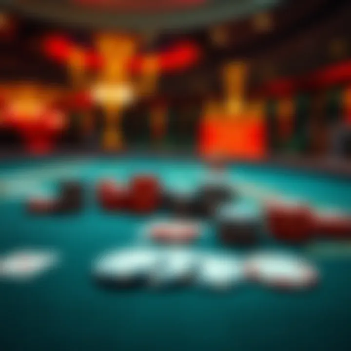 A casino table showing poker chips and playing cards, reflecting a game atmosphere, symbolizing losses.
