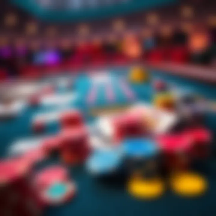 A vibrant casino table featuring colorful chips and playing cards, representing the excitement of gambling and the pursuit of bigger wins.