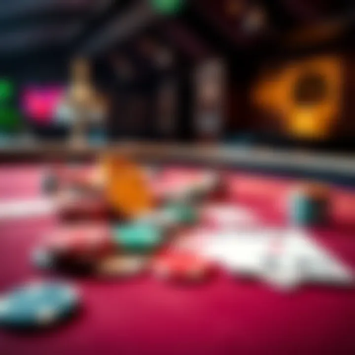A casino table featuring colorful chips and playing cards, representing the excitement of gambling and potential winnings.