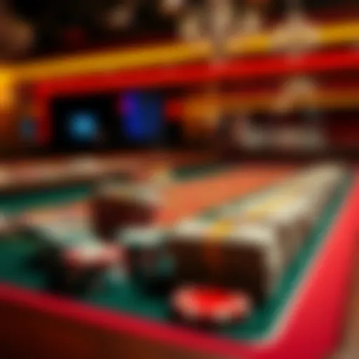 A casino table displaying colorful chips and stacks of cash, illustrating the choice of cashing out or continuing to play.