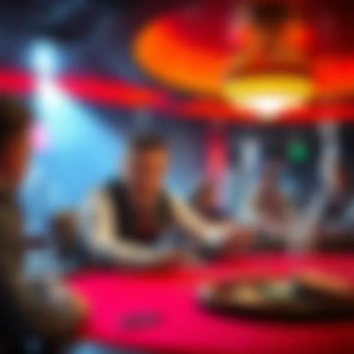 A player at a casino table looking puzzled as a dealer points towards an exit, with other players watching the scene.