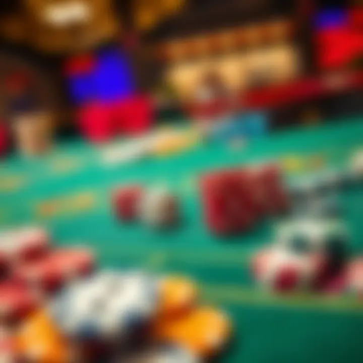 A casino table displaying colorful chips and dice ready for a game, illustrating betting strategies.