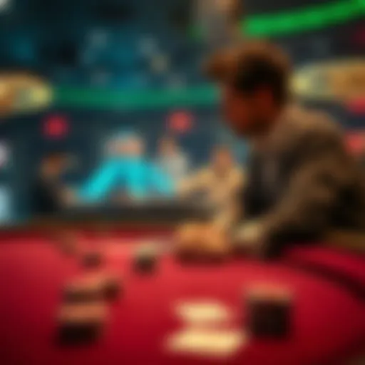 Casino Table Experience A player reflecting at a casino table, showing a mix of emotions after being banned from their favorite casino, with chips and cards visible in the foreground.