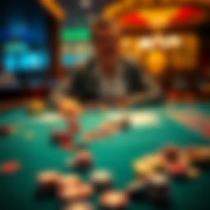 A frustrated player sitting at a casino table with chips scattered, reflecting on a loss after a game.