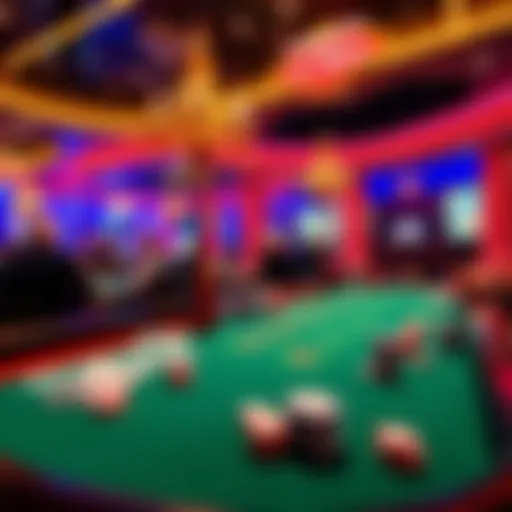 A lively casino table featuring chips and cards, with players enjoying a game in Las Vegas.