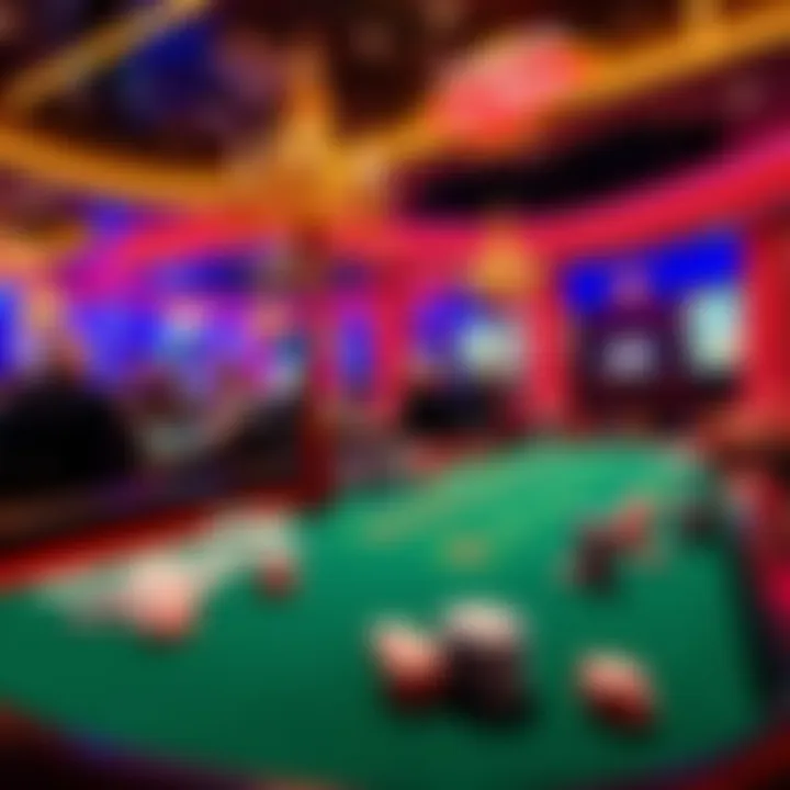 A lively casino table featuring chips and cards, with players enjoying a game in Las Vegas.