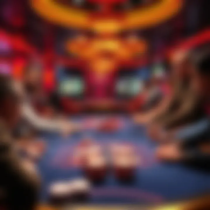 A vibrant casino scene showing a table with low betting limits, surrounded by eager players learning the game.