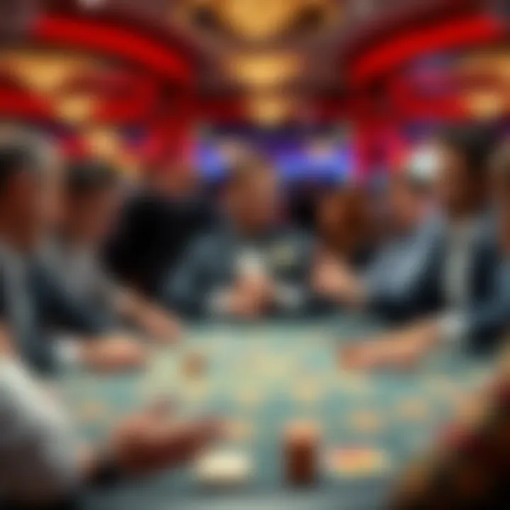 A crowded casino table at Aria with players, one visibly upset after losing a large amount of money, while another celebrates a win at blackjack.