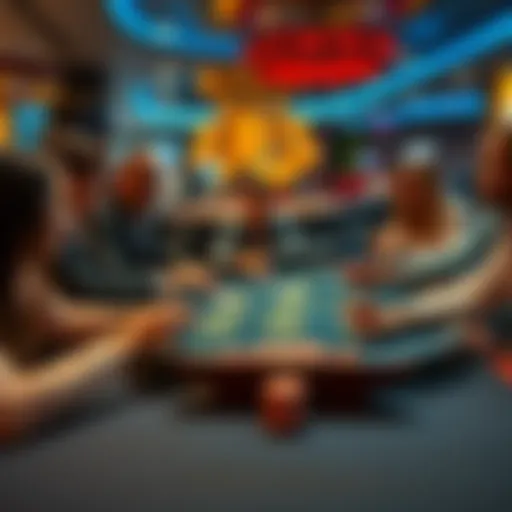 Group of people enjoying a game at a casino table with chips and cards