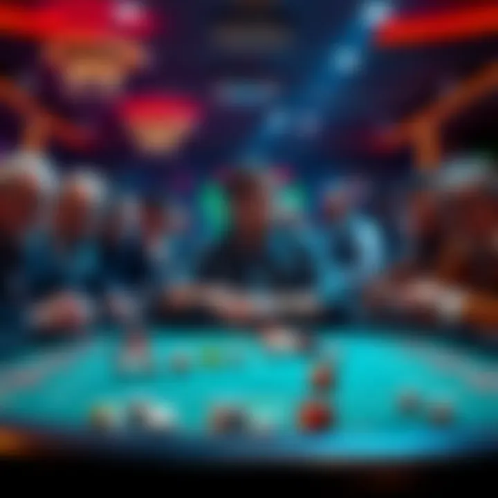 Casino table with players A crowded casino table with players looking frustrated and tense, dice scattered on the table, suggesting a bad atmosphere