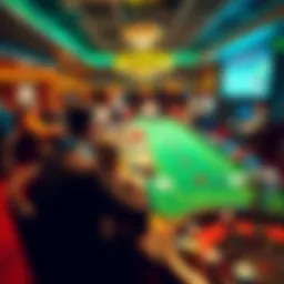 A busy casino table with players making bets and a dealer managing the game, showcasing the impact of ATS bets on gameplay flow.