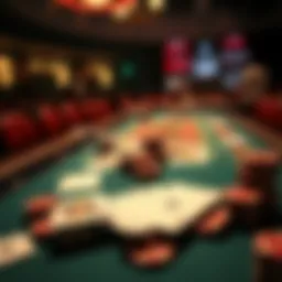 A casino table showing playing cards and chips, highlighting the excitement and risks of gambling strategies.
