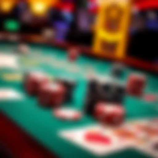 A casino table showing poker chips and cards, symbolizing the gambling strategy 'Let It Ride'.