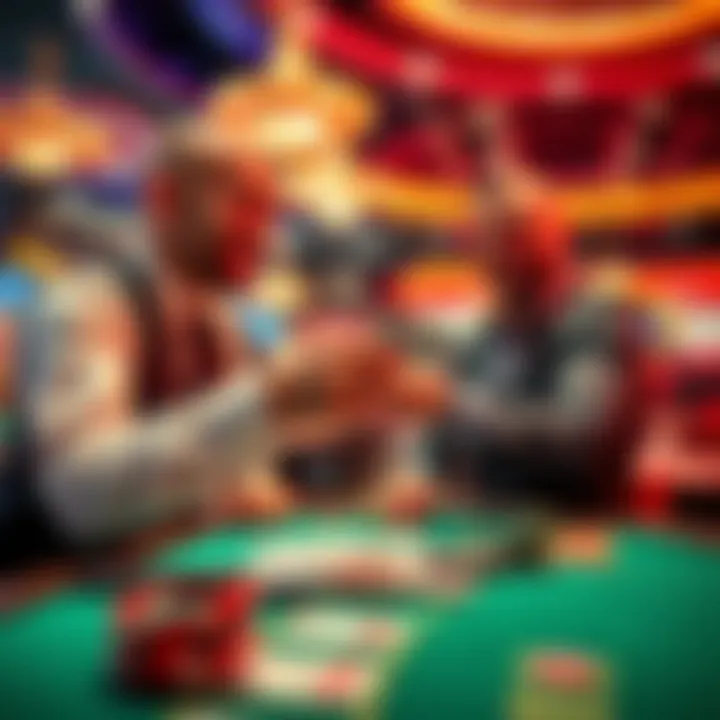 A person handing money to a dealer at a casino table while smiling