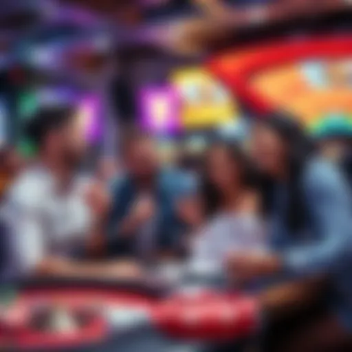A group of friends enjoying a game night at a casino, discussing strategies and tips.