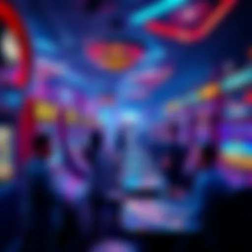 A vibrant casino scene showing people enjoying various games and modern technology