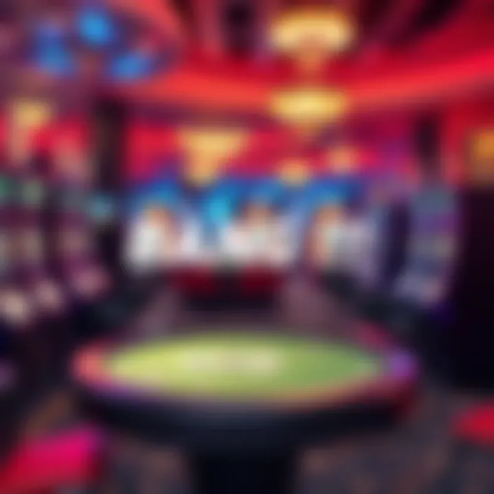 A vibrant casino scene showcasing the latest gaming technology and popular games like slot machines and card tables.