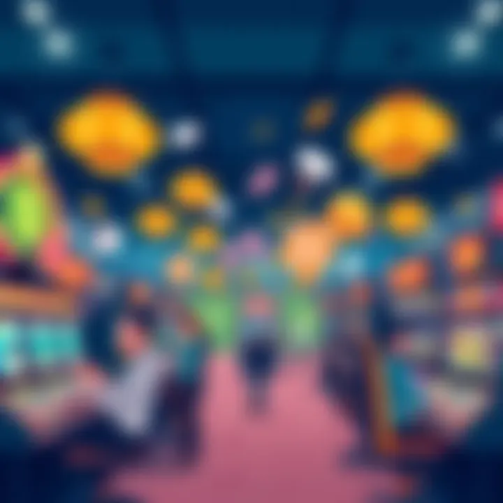 A vibrant casino scene with colorful slot machines, excited players, and modern technology, showcasing the latest trends in gaming.