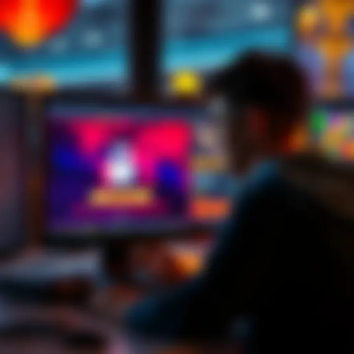 A concerned person looking at a computer screen showing a locked casino account with a notification of lost funds.