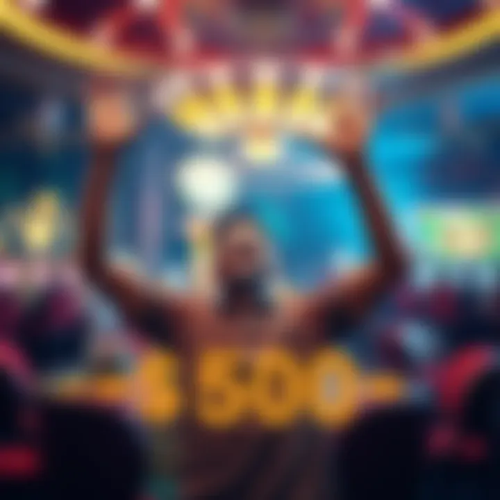 A person celebrating a $500 win in a casino with a big smile and raised arms.
